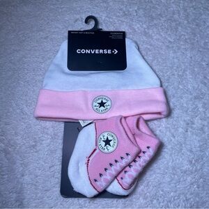 Converse Infant Pink and White Hat and Booties